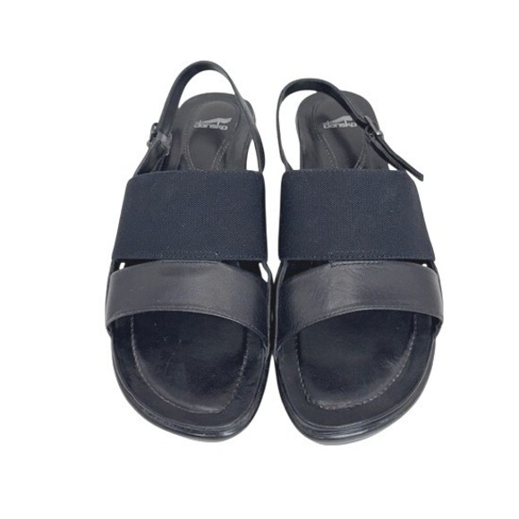 Dansko Black Leather Elastic Slingback Wedge Sandals Womens 39 resort travel - Picture 2 of 11